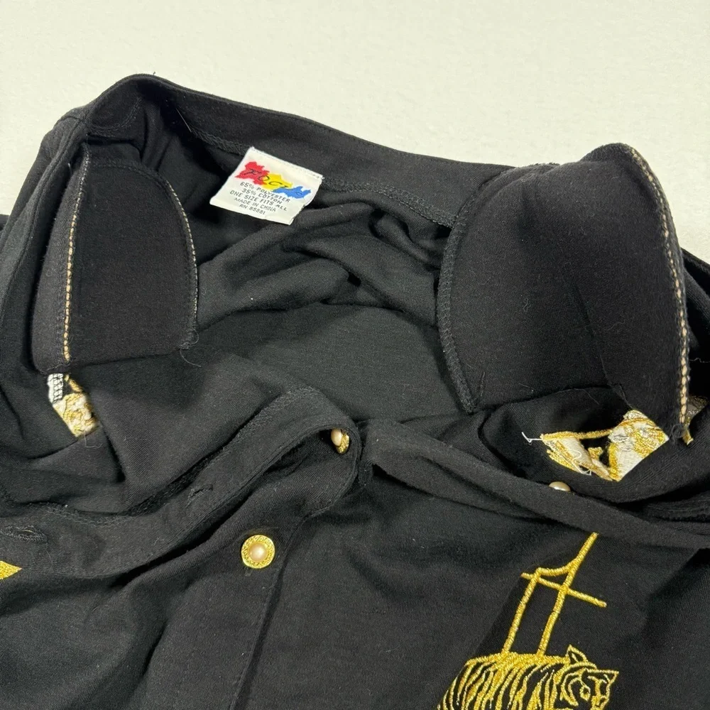 Vintage Black Cardigan silver Gold Embroidered zoo Animals gold‎ pearl buttons